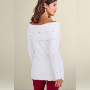 Christina Embellished Cowl Neck Sweater Tunic. Size 6 Beige.